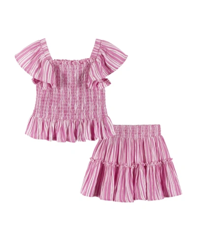 Andy & Evan Kids' Toddler/child Girls Pink Striped Smocked Top & Tiered Skirt Set