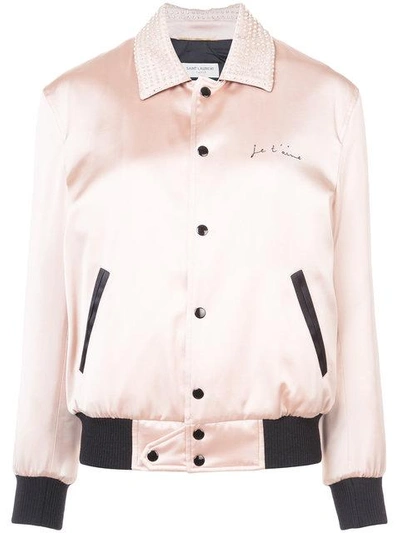 Saint Laurent Crystal-embellished Bomber Jacket In Pink