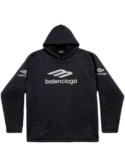 Balenciaga 3b Sports Icon Water Repellent Cotton Hoodie In Black