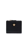 VERSACE BLACK WALLET WITH MEDUSA PATCH AND SNAP BUTTON IN LEATHER WOMAN