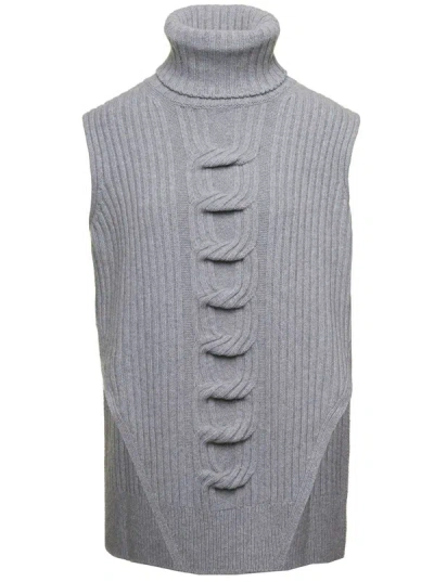 STELLA MCCARTNEY GREY CABLE KNIT SLEEVELESS SWEATER IN CASHMERE AND WOOL WOMAN