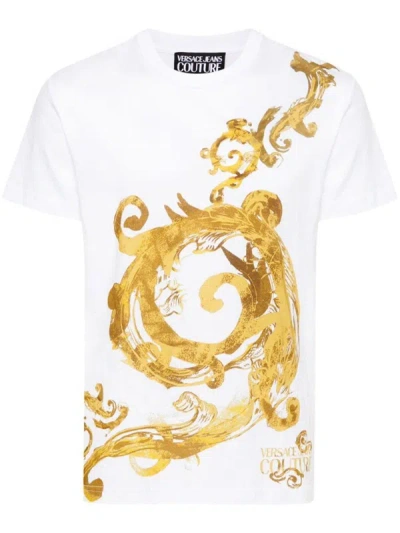 Versace Jeans Couture T-shirts And Polos In Bianco E Oro