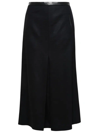 Saint Laurent Pleat-detail Wool-blend Midi Skirt In Black