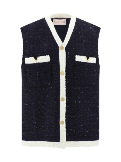 Valentino Vest In Navy Lurex/avorio Lurex