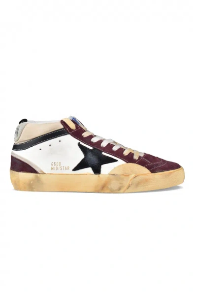 Golden Goose Mid Star Trainers In Cream/wine Red/black