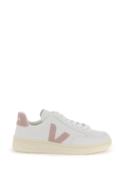 Veja V-12 Leather Trainers In White,pink