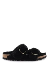 Birkenstock Arizona Shearling Slides With Large Buckle In Black
