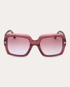 Tom Ford Kaya Beveled Acetate Square Sunglasses In Red