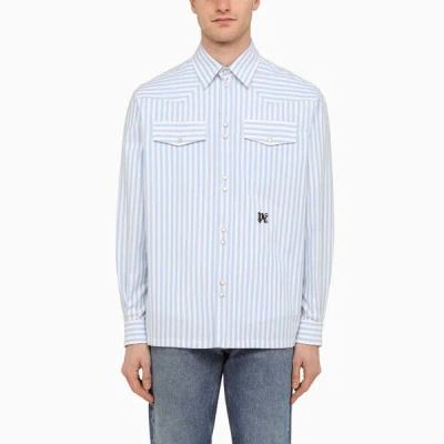 Palm Angels Blue And White Striped Sleeve Shirt