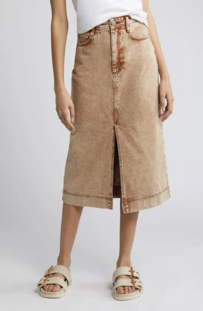 Treasure & Bond Denim Midi Skirt In Beige Khaki