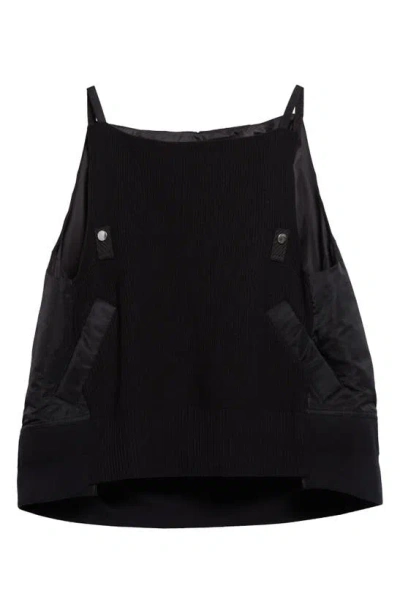 Sacai Mixed Media Nylon & Knit Camisole In Black