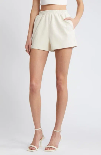 Open Edit Pull-on Faux Leather Shorts In Ivory Dove