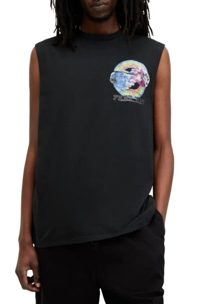 Allsaints Cheech Cotton Graphic Tank In Washed Black