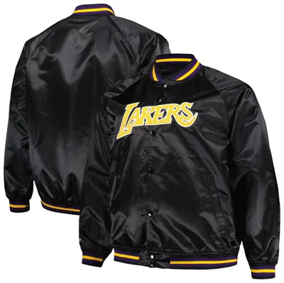 Mitchell & Ness Black Los Angeles Lakers Big & Tall Hardwood Classics Wordmark Satin Raglan Full-zip