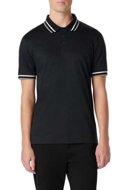 Bugatchi Tipped Short Sleeve Cotton Polo In Black