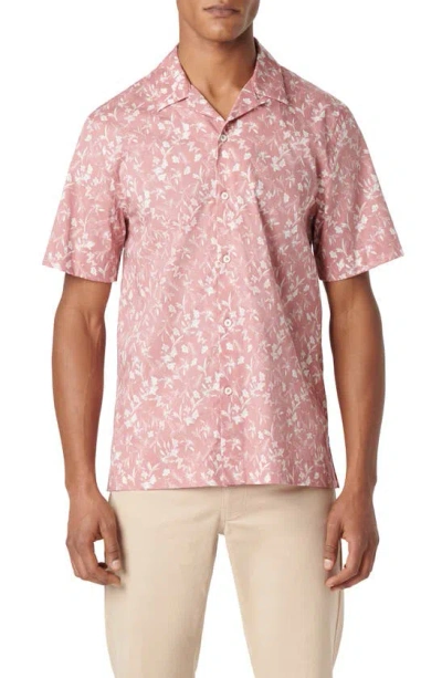 Bugatchi Orson Floral Stretch Cotton Camp Shirt In Dusty Pink