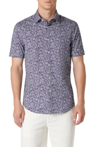 Bugatchi Miles Ooohcotton® Floral Short Sleeve Button-up Shirt In Navy
