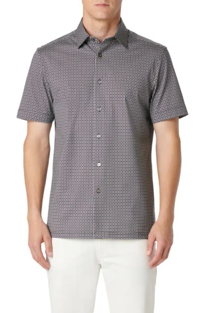 Bugatchi Milo Ooohcotton® Chain Link Print Short Sleeve Button-up Shirt In Black