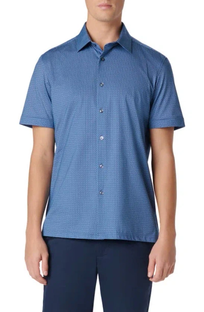 Bugatchi Milo Ooohcotton® Serpentine Stripe Short Sleeve Button-up Shirt In Classic Blue