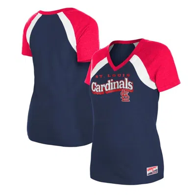 New Era Navy St. Louis Cardinals Heathered Raglan V-neck T-shirt