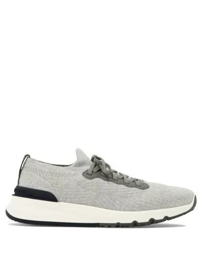 Brunello Cucinelli Cotton Chiné Knit Runners Sneakers In Beige