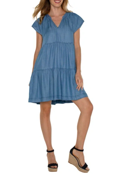 Liverpool Los Angeles Flutter Sleeve Chambray Babydoll Dress In Delwood