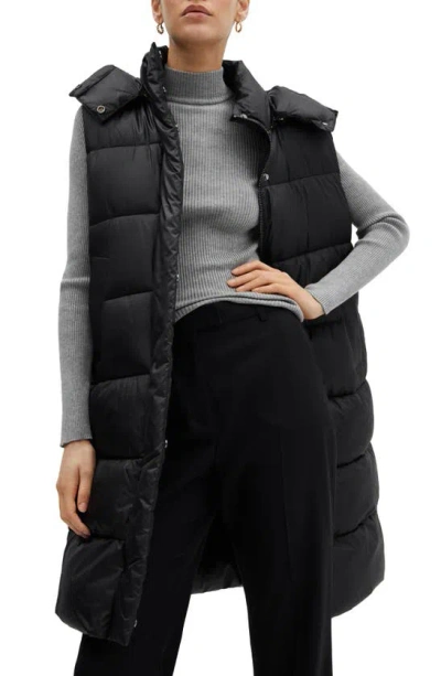 Mango Quilted Puffer Vest With Detachable Hood In Black