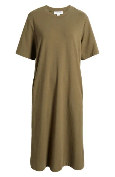 Nordstrom Stretch Cotton Midi T-shirt Dress In Olive Burnt