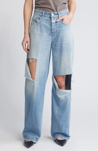 Closed Nikka Ripped Wide Leg Jeans In Mid Blue