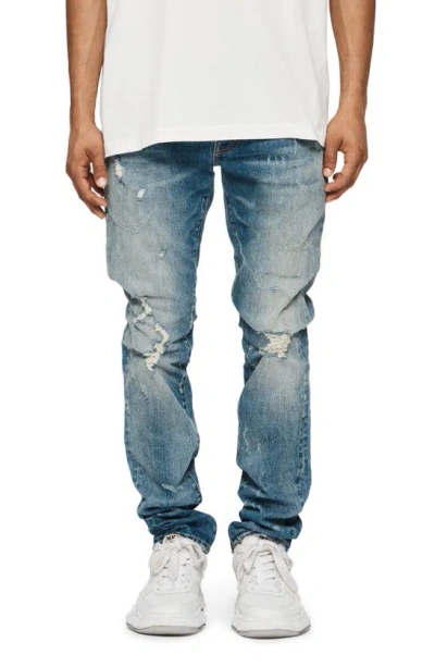 Purple Brand Distressed Skinny Jeans In Mid Indigo