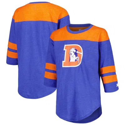 Starter Royal Denver Broncos Fullback Tri-blend 3/4-sleeve T-shirt