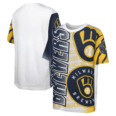 Outerstuff Kids' Youth Fanatics Branded White Milwaukee Brewers Impact Hit Bold T-shirt