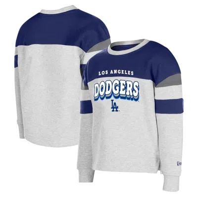 New Era Kids' Girls Youth  Grey Los Angeles Dodgers Colourblock Pullover Sweatshirt