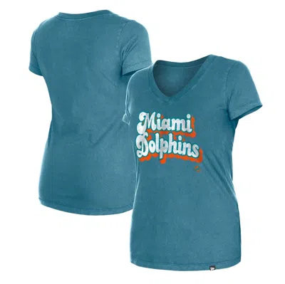 New Era Aqua Miami Dolphins Enzyme Wash Low V-neck T-shirt