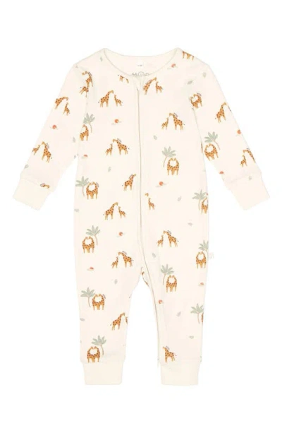 Mori Babies' Clever Zip Giraffe Fitted One-piece Pajamas In Giraffe Print