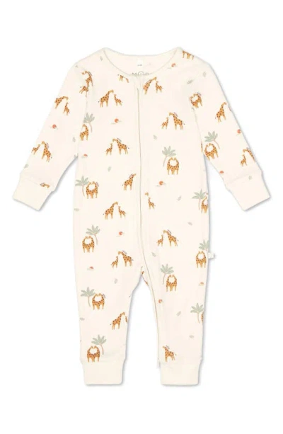Mori Babies' Clever Zip Giraffe Print Fitted One-piece Pajamas
