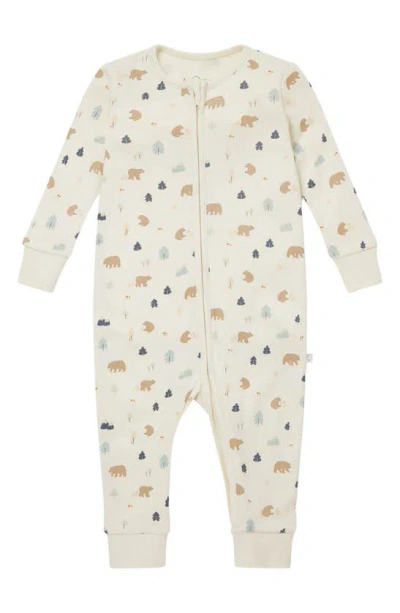 Mori Babies' Clever Zip Bear Print Fitted One-piece Pajamas