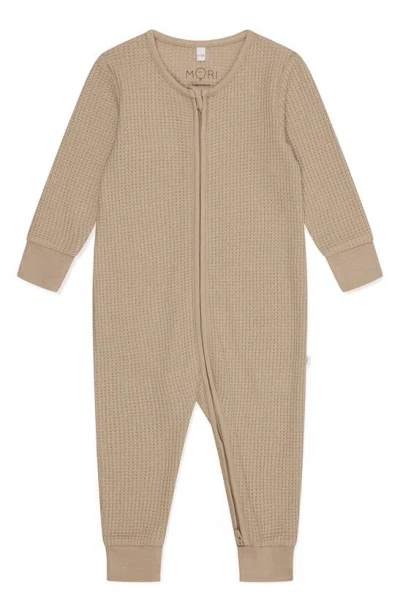 Mori Babies' Clever Zip Waffle Fitted One-piece Pyjamas In Sesame