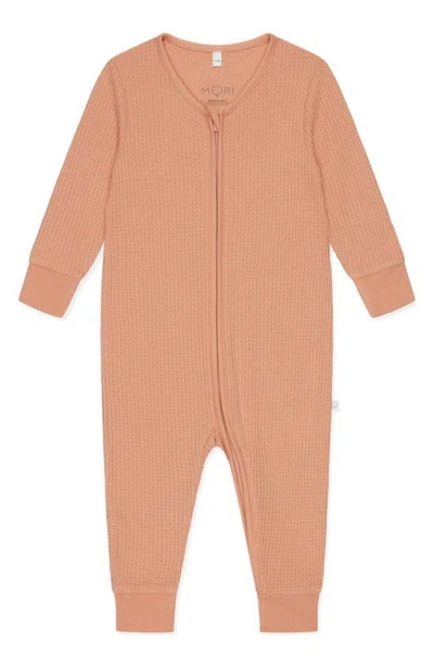 Mori Babies' Clever Zip Waffle Fitted One-piece Pajamas In Peach