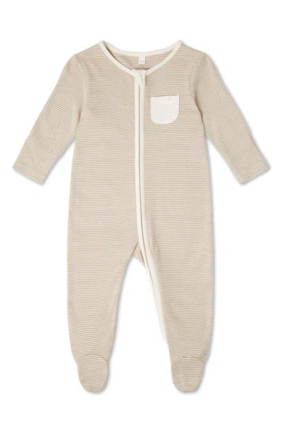 Mori Babies' Clever Stripe Zip Fitted One-piece Pyjamas In Oatmeal Stripe