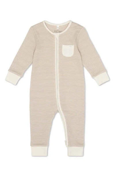 Mori Babies' Clever Zip Stripe Fitted One-piece Pajamas In Oatmeal