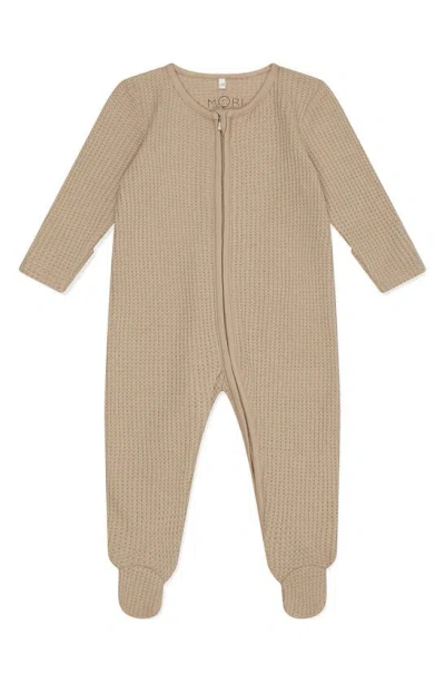 Mori Babies' Clever Zip Waffle Fitted One-piece Footie In Sesame