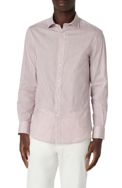 Bugatchi Axel Pinstripe Stretch Button-up Shirt In Berry