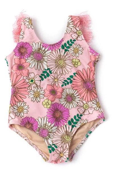 Shade Critters Kids' Retro Blossom Fringe Back One-piece Swimsuit In Pink