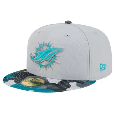 New Era Gray Miami Dolphins Active Camo 59fifty Fitted Hat In Gray Camo