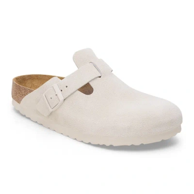 Birkenstock Women's Boston Soft Footbed Suede Leather Clogs From Finish Line In Antique White