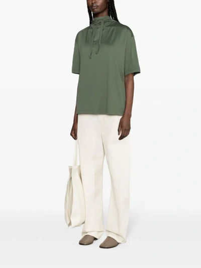 Lemaire Tie-fastening Cotton T-shirt In Gr627 Smoky Green