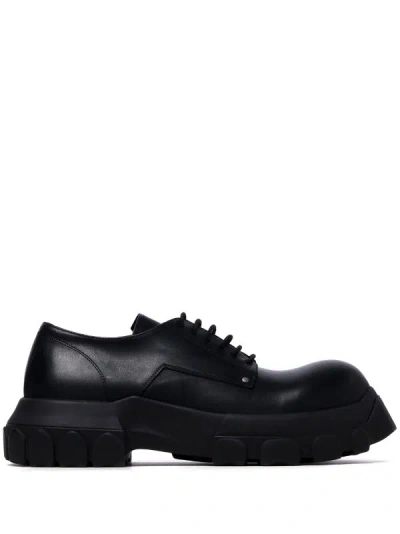 Rick Owens Bozo Tractor Leather Shoes In 99 Black/black