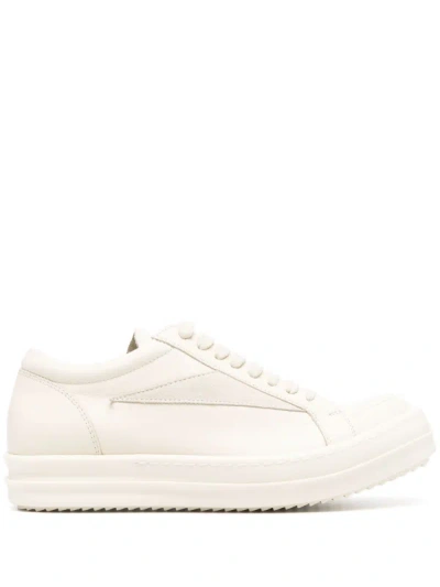 Rick Owens Lido Leather Sneakers In 1111 Milk/milk/milk
