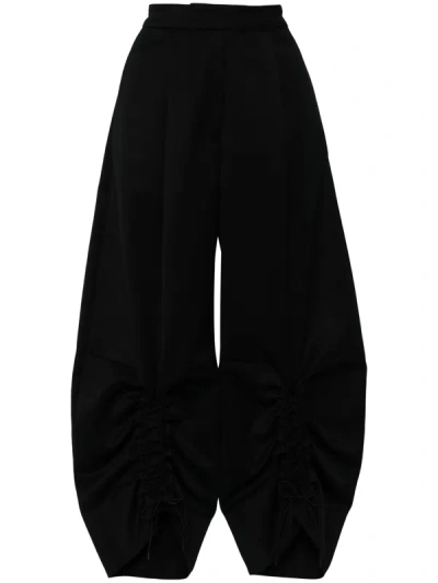 Simone Rocha Wide-leg Trousers With Ruching In Black